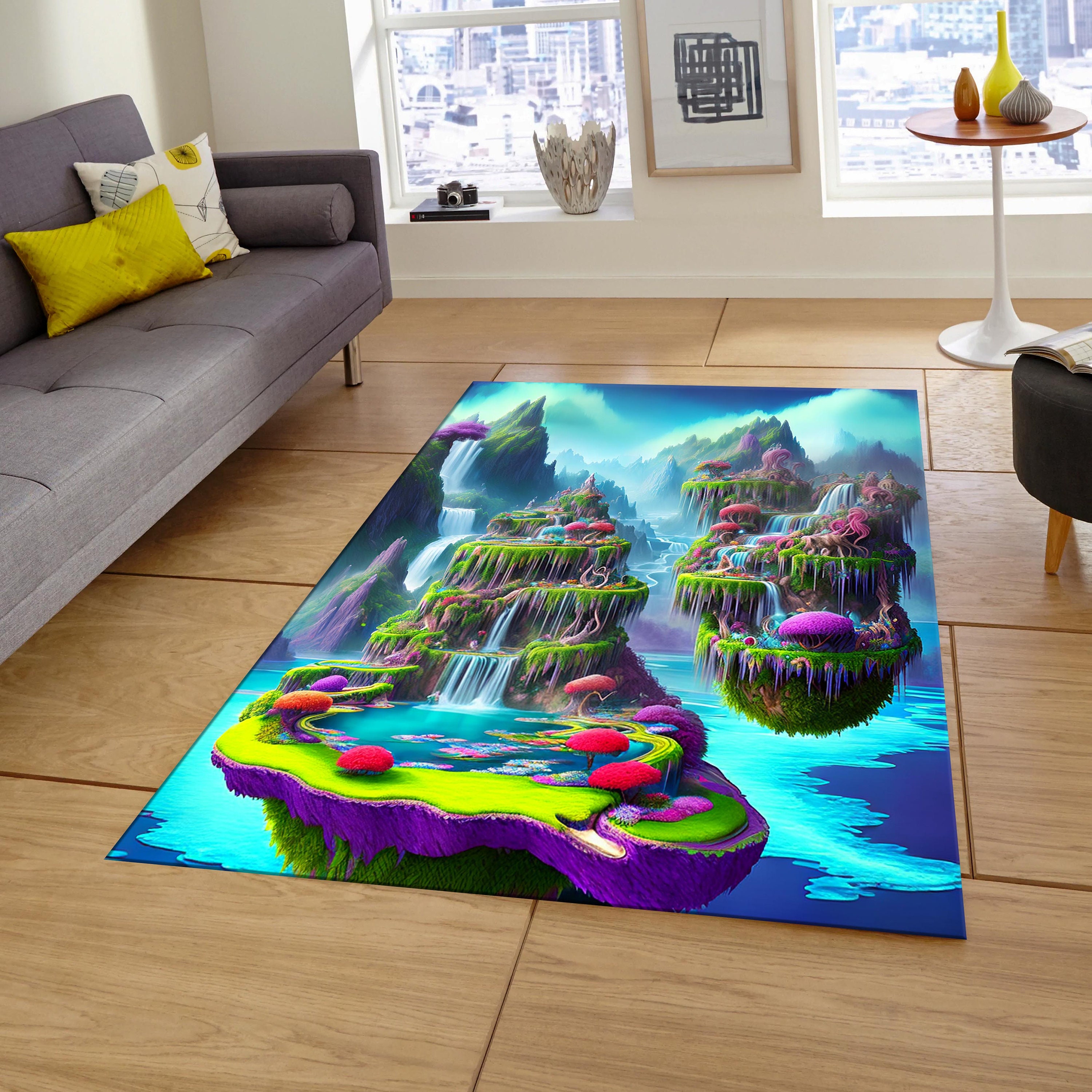 Rug of Waterfalls, Rug of Floating Islands, Colorful Rug,rug for Living ...