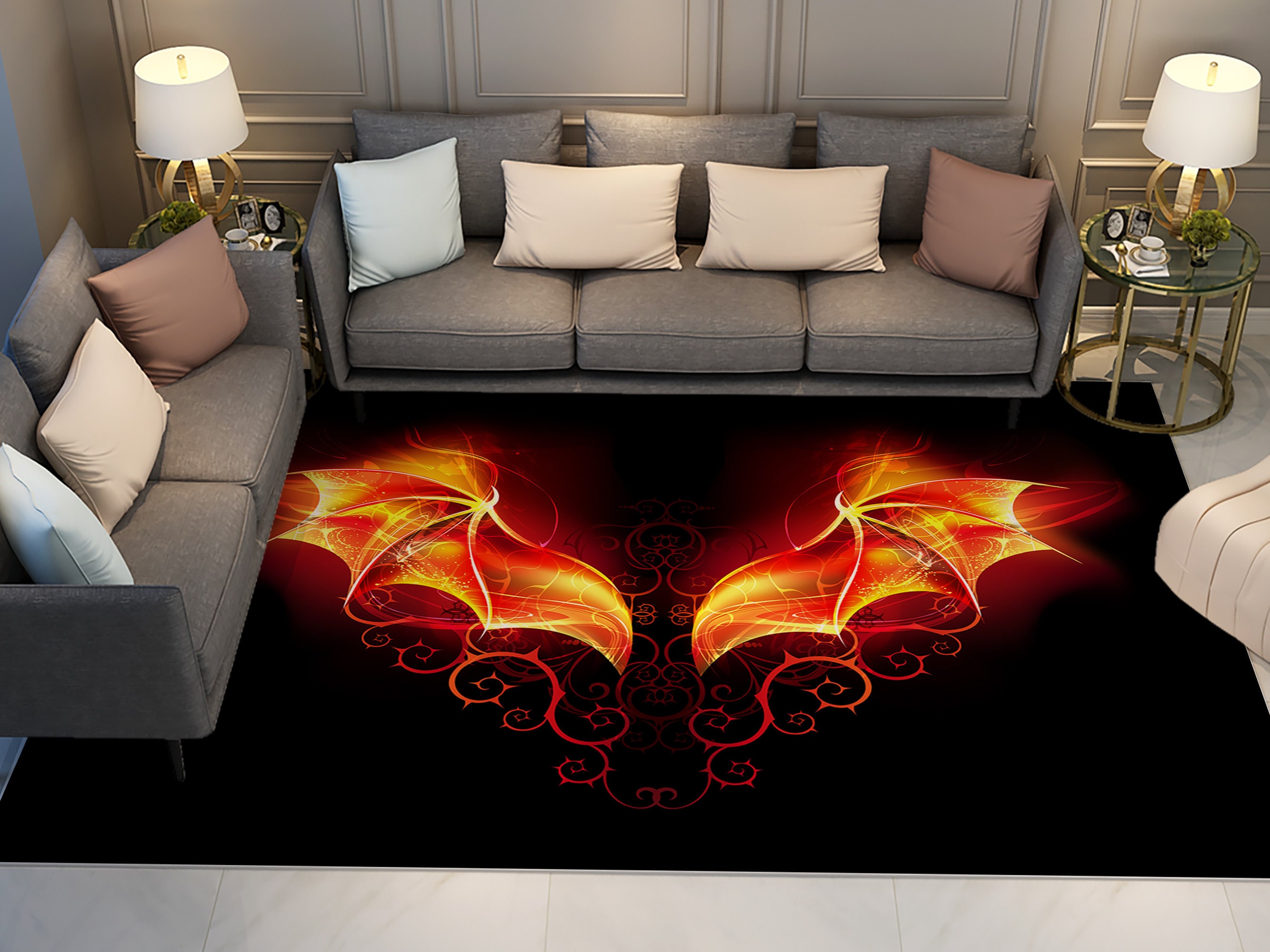 Dragor Rug Dragon Rug, Flame Rug, Mythological Rug, Fire Rug, Dragon Wings Rug ...