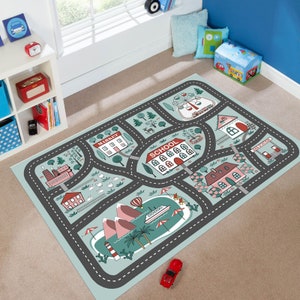 Autospeelkleed, activiteitentapijt, wasbaar tapijt, leuk tapijt, tapijt met wegenkaart, tapijt voor auto's, educatief, activiteitentapijt, cadeau voor kinderen, kaartcadeau