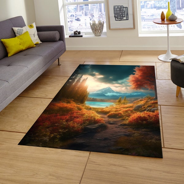 Mountain View Rug, Lake Rug, Forest Rug, Oil Painting Style Rug, Gift Rug, Area Rug, Home Decor Rug, Saloon Rug, River Rug, Digital Rug