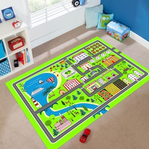 Autospeelkleed, activiteitentapijt, wasbaar tapijt, leuk tapijt, tapijt met wegenkaart, tapijt voor auto's, educatief, activiteitentapijt, cadeau voor kinderen, kaartcadeau