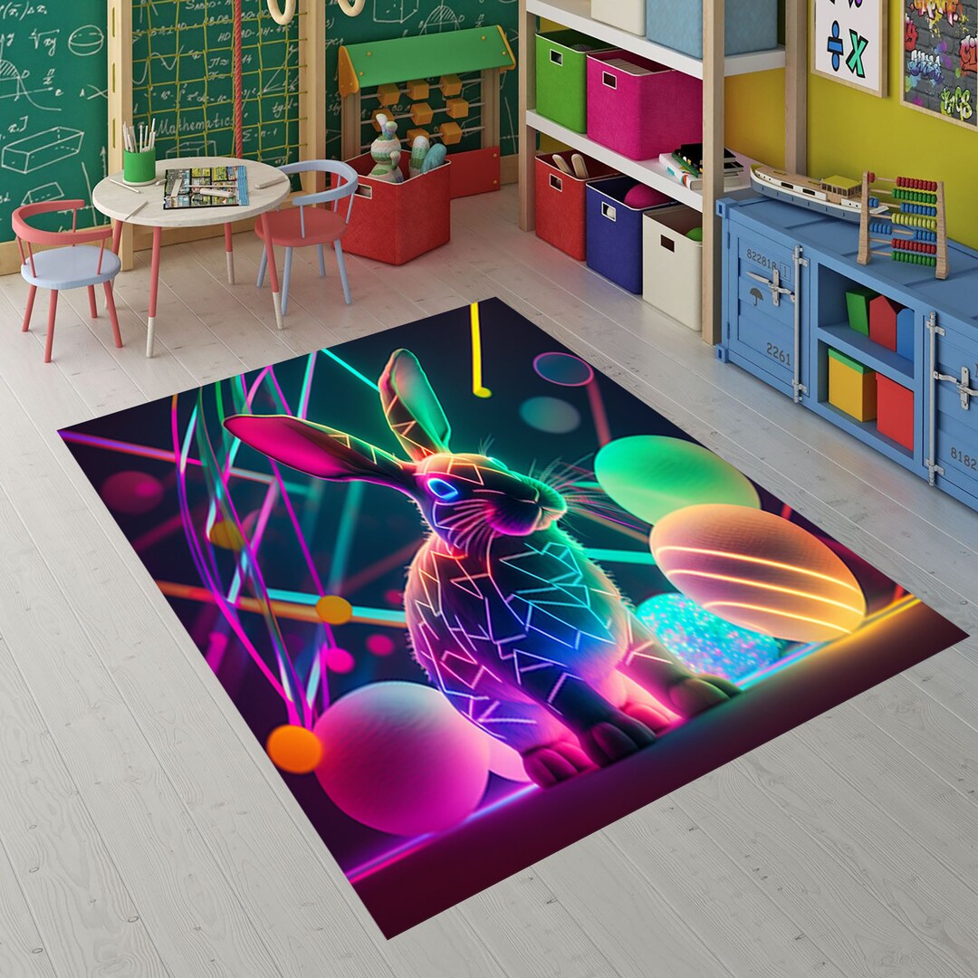 Round Easter Rug Easter Rug, Eggs Rug, Colored Eggs Rug, Neon Rug, Laser Rug, Rabbit Rug ...