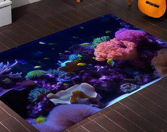 Alfombra de acuario, alfombra con patrón submarino, alfombra de peces, alfombra de arrecife, alfombra colorida, alfombra de cocina, alfombra personalizada, alfombra antideslizante, alfombra de sala de estar, decoración del hogar
