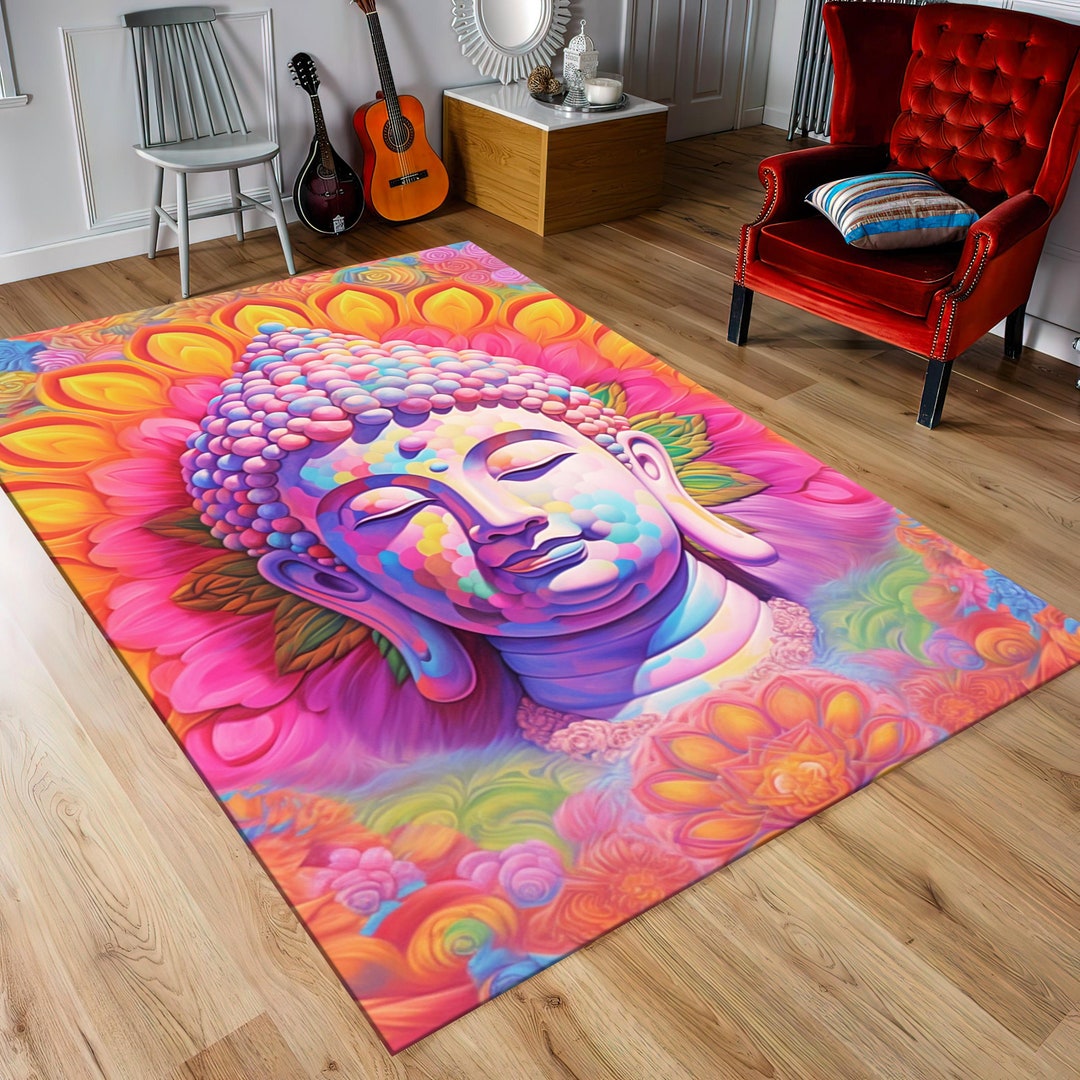 Mandala Rug, Buddha Rug, Meditation Room Rug, Psychedelic Rug, Colorful ...