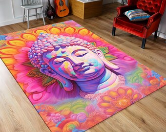 Mandala Rug, Buddha Rug, Meditation Room Rug, Psychedelic Rug, Colorful Rug, Custom Rug, Home Decor,Rug For Living Room,Area Rug,Digital Rug