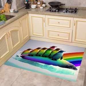 Penguins Rug, Animal Themed Rug, Rug for Kids, Rainbow Rug, Kitchen Rug,Gift Rug,Area Rug,Colorful Rug,Home Decor,Living Room Rug,Custom Rug