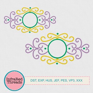 Elegancki wzór haftu w ramce z monogramem w kształcie zwoju – 2 szerokie rozmiary dla eleganckiego haftu