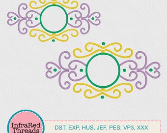 Fancy scroll monogram frame borduurontwerp – 2 brede maten voor elegante stiksels