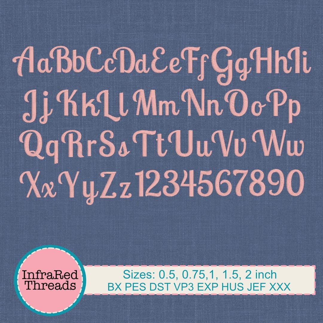 Samantha Embroidery Font – Curved Script Satin Stitch Alphabet in 5 ...