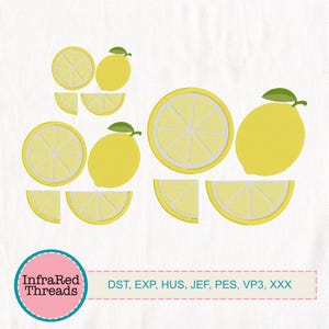 Lemon Embroidery Design Set – Whole Lemons and Slices in 3 Sizes