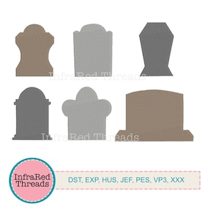 Tombstone Embroidery Design Set – 6 Grave Shapes for Halloween & Gothic Projects