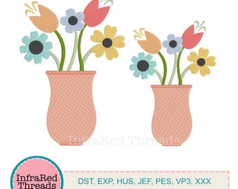 Bos bloemen in vaas - borduurontwerp