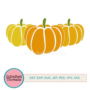 Pumpkin Row Embroidery Design – Trio of Autumn Pumpkins in a Row