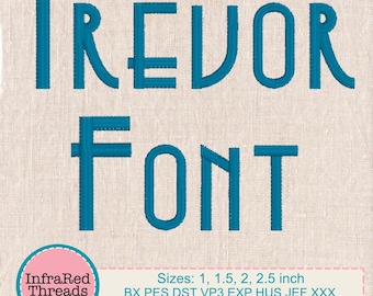 Trevor-borduurlettertype – modern art-deco satijnsteekalfabet in 3 maten