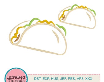 Outline Taco Embroidery Design – 2 Sizes Included, Minimalist Food Stitch File