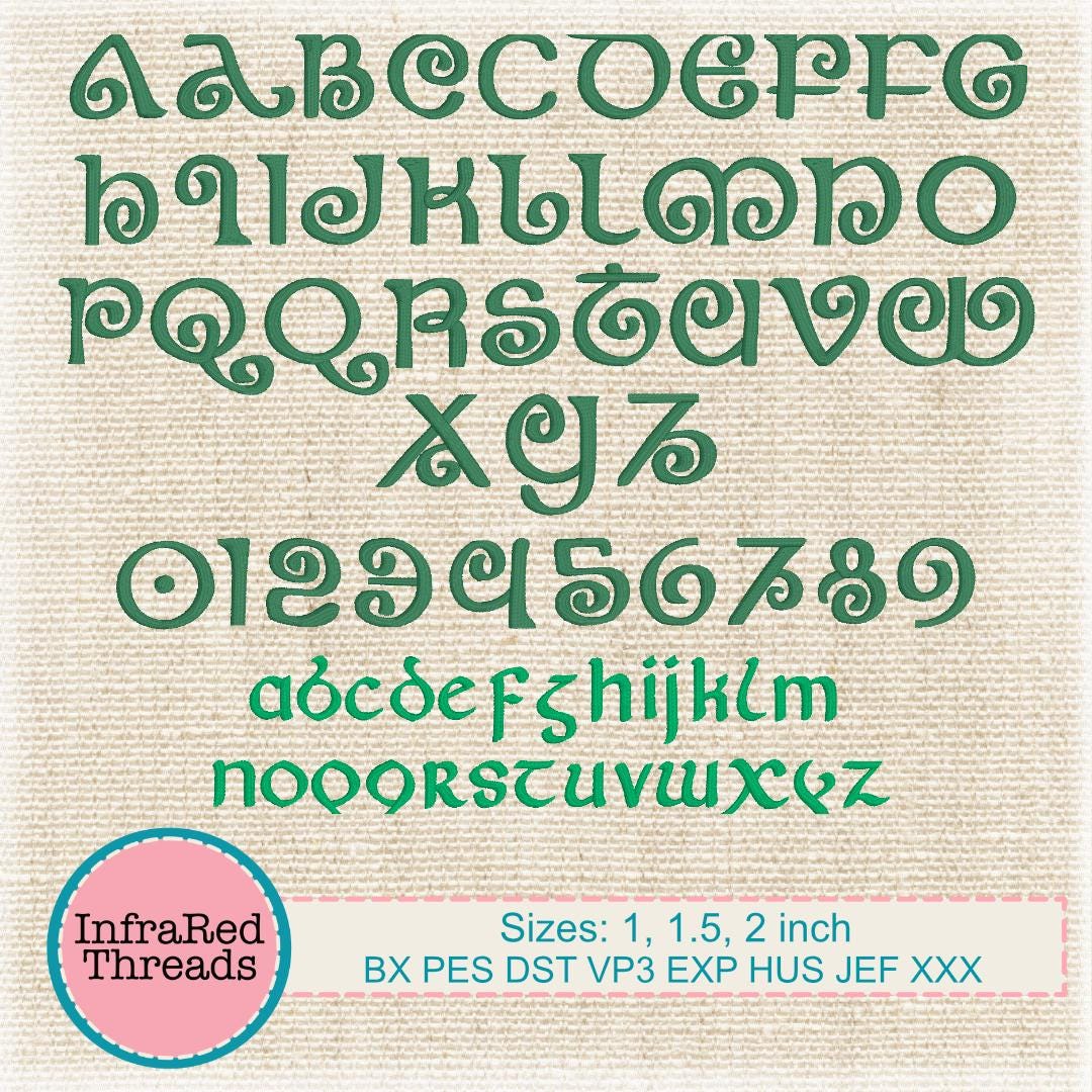 Limerick's Lettering Limerick Embroidery Font – Celtic-inspired Satin Stitch Alphabet in 3 ...
