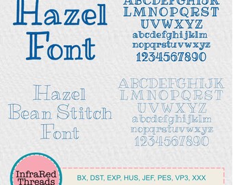Hazel Font Bundle – Satin & Bean Stitch Embroidery Fonts in 1”, 1.5”,  2”