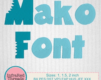 Mako Embroidery Font – Shark Bite Fill Stitch Alphabet in 3 Sizes