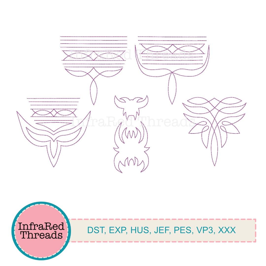 Boot Stitch Style Embroidery Design   Western Motif Set in 5 Sizes