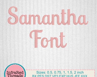 Samantha-borduurlettertype – gebogen satijnsteekalfabet in 5 maten