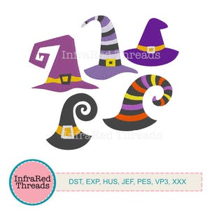Witch Hat Embroidery Design Set – 5 Halloween Hat Styles in Mini Sizes