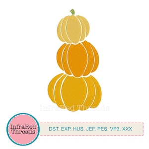 Pumpkin Stack Embroidery Design – Trio of Stacked Fall Pumpkins