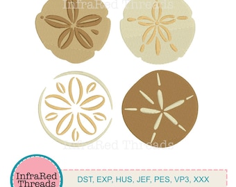 Diseño de bordado de dólar de arena: conjunto de 4 motivos costeros en dos tamaños