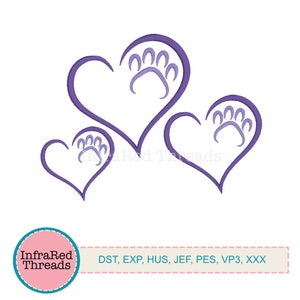 Heart with Dog/Cat Paw Print - 3 sizes - Embroidery Design