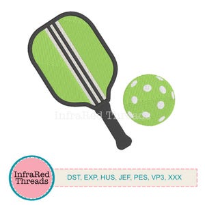 Pickleball Paddle and Ball Embroidery Design - Sports