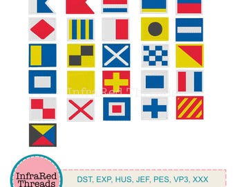 Maritime Nautical Flag Embroidery Designs   Letters A Z  Numbers & Signal Pennants