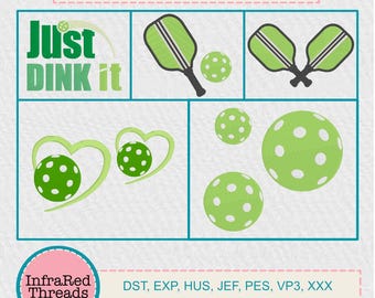 Pickleball Embroidery Design Bundle – Paddles, Balls & Just Dink It