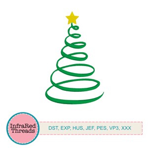May include: A green, stylized Christmas tree design with a yellow star on top. The tree is made of a continuous, swirling line. The image includes the text "InfraRed Threads" and file type abbreviations.