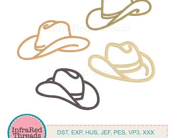 Cowboy Hats Outline Embroidery Design   4 Western Styles in 3 Sizes