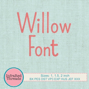 Willow Embroidery Font   Tall Narrow Satin Stitch Alphabet in 3 Sizes