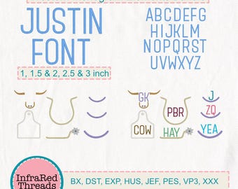 Justin Embroidery Font & Western Monogram Frames Bundle   1  to 3  Sizes