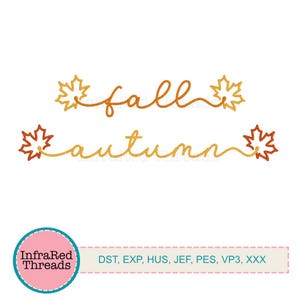 Fall and Autumn Embroidery Designs – Seasonal Script Words with Leaves