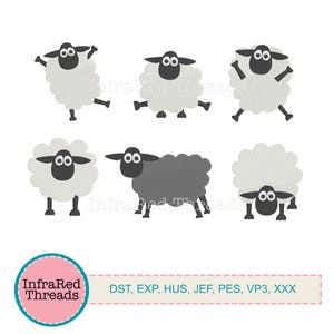 Sheep Embroidery Design Set – 6 Playful Sheep in Fun Poses