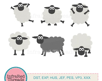 Borduurontwerpset schapen: 6 speelse schapen in leuke poses