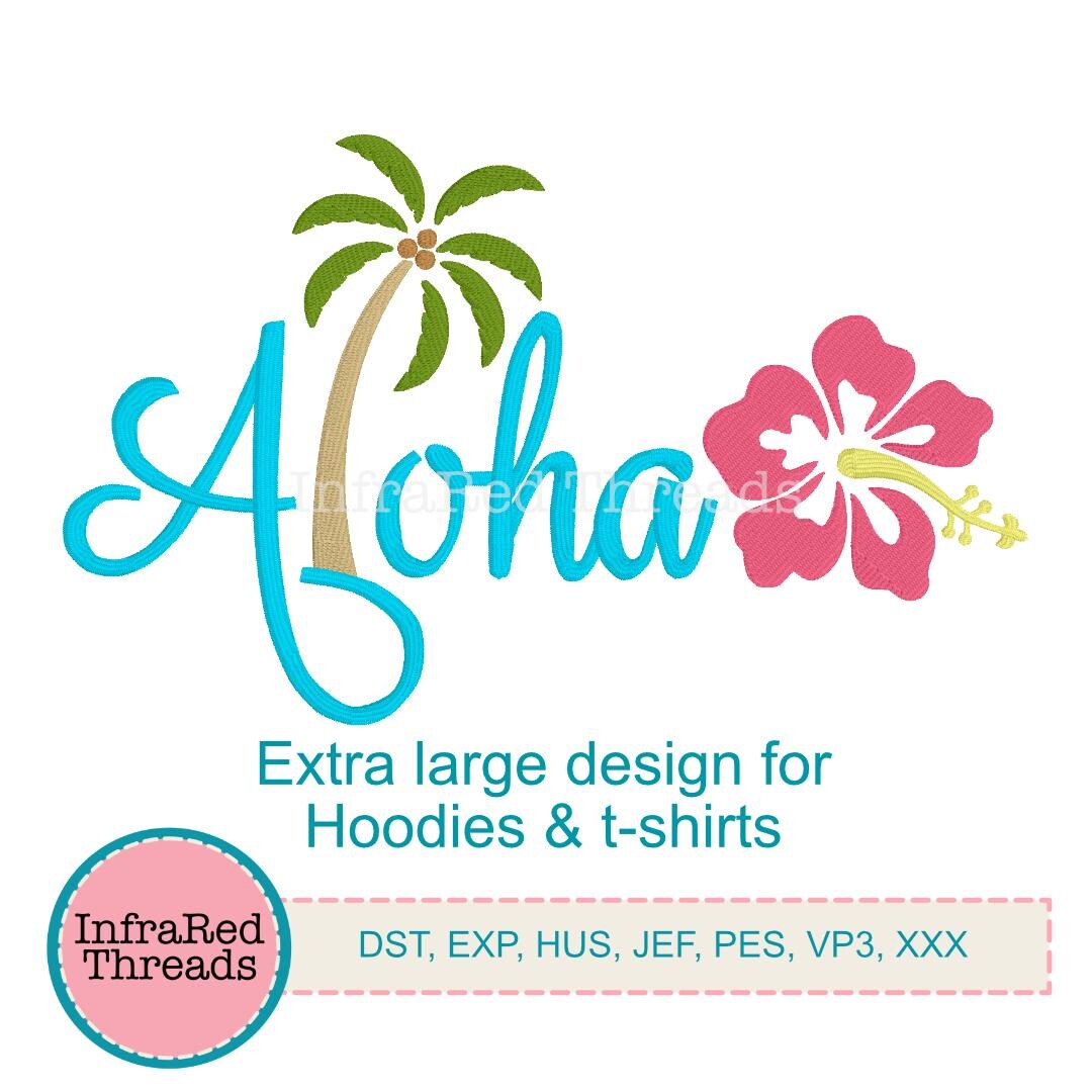 Aloha Text Box Aloha Embroidery Design – Extra Large Tropical Text With Palm Tree and ...