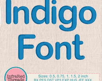 Indigo-borduurlettertype – lettertype met afgeronde steken in 3 maten
