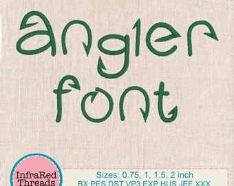 Angler Embroidery Font – Fish Hook Alphabet in 4 Sizes