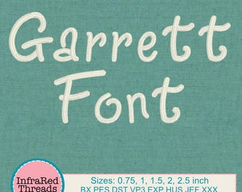 Garrett-borduurlettertype – casual afgerond lettertype in 5 maten – inclusief BX