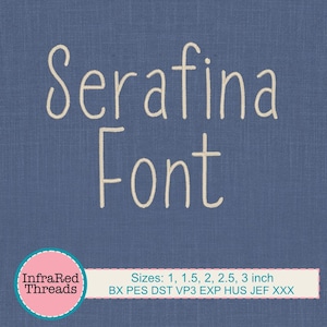 Serafina Embroidery Font – Tall Thin Satin Stitch Alphabet in 5 Sizes
