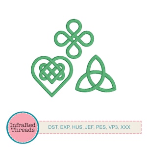 Keltische Symbole Stickdateien Set – Kleeblatt, Herz und Triquetra