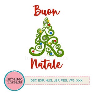 Buon Natale Swirly Tree Embroidery Design