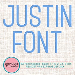 Justin Embroidery Font – Modern Tall Block Lettering - BX Included