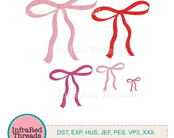 Ribbons and Bows Embroidery Design Set – Style A, 5 Sizes Included