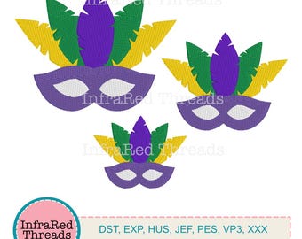 Borduurontwerpset Mardi Gras Feather Mask – 3 maten inbegrepen