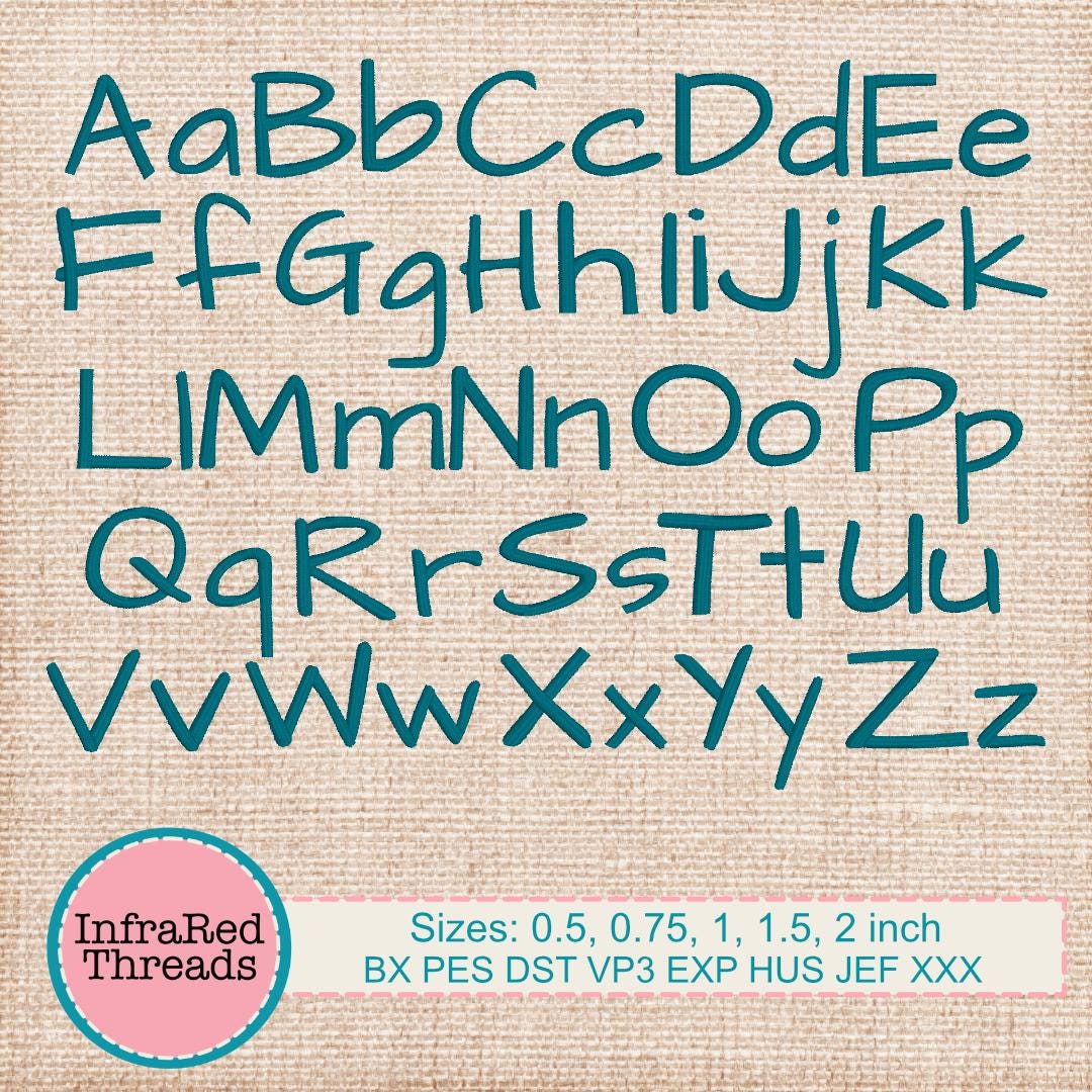 Archie Embroidery Font – Handwritten Satin Stitch Font in 5 Sizes - Etsy