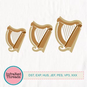 Celtic Harp Embroidery Design Set – 3 Sizes Included